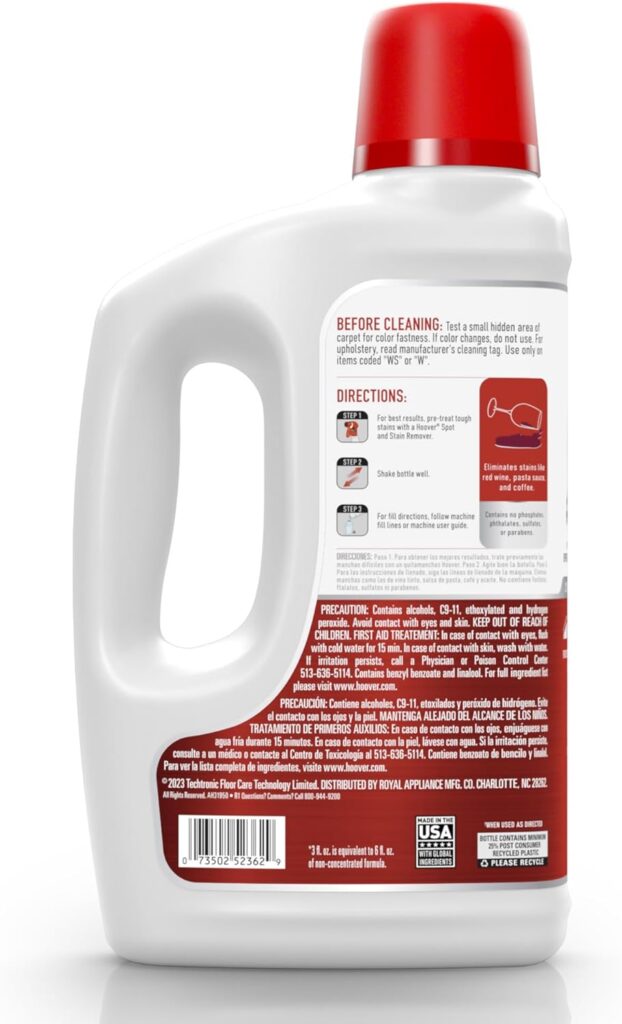 Hoover Oxy Deep Cleaning Carpet Shampoo, Concentrated Machine Cleaner Solution, 50 oz Formula, AH31950, White, Packaging May Vary