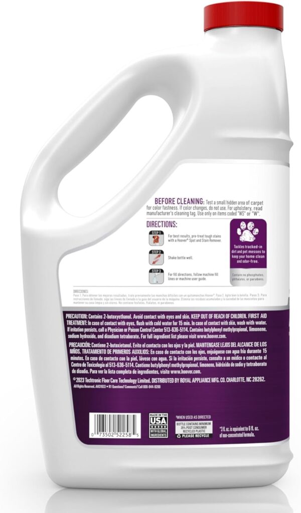 Hoover Pet Carpet Cleaning Solution, Deep Cleaning Shampoo Formula, AH30933, White, 128 fl oz, Package May Vary