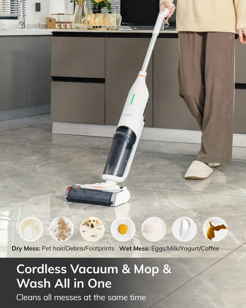 ILIFE W90 Cordless Wet Dry Vacuum Cleaner, All in One Vacuum Mop Hardwood Floor Cleaner, Lightweight One-Step Cleaning for Hard Floors and Multi-Surface