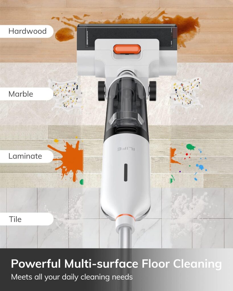 ILIFE W90 Cordless Wet Dry Vacuum Cleaner, All in One Vacuum Mop Hardwood Floor Cleaner, Lightweight One-Step Cleaning for Hard Floors and Multi-Surface