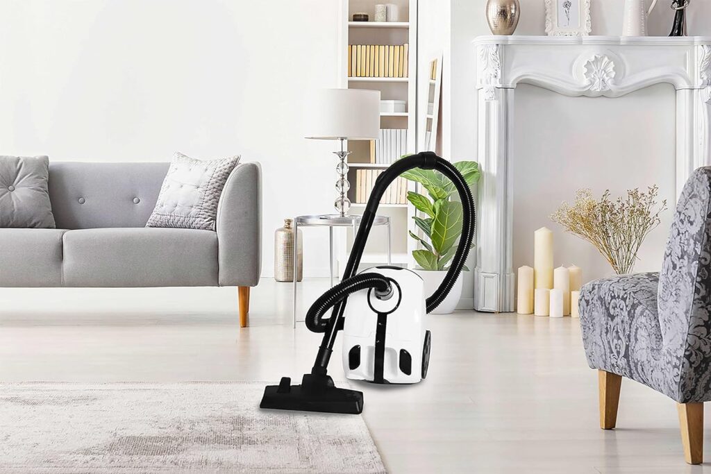 Impecca Bagged Canister Vacuum Cleaner for Carpets, Rugs, Hard Floors, Upholstery, Powerful 1000W Motor, 2L Dust Capacity, Includes 6 Cleaning Tools and 3 Bags, White