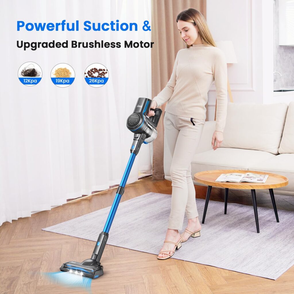 INSE Cordless Vacuum Cleaner, 26Kpa Stick Vacuum with Strong Brushless Motor, 6 in 1 Lightweight Stick Cleaner 45 Min Runtime Detachable Battery for Hardfloor Carpet Pet Hair, Rose Gold