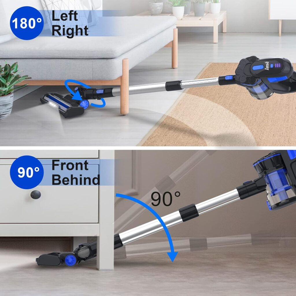 INSE Cordless Vacuum Cleaner, 6-in-1 Lightweight Stick Vacuum Up to 45min Runtime, Vacuum Cleaner with 2200mAh Rechargeable Battery, Powerful Cordless Stick Vacuum for Hardwood Floor Pet Hair Car-Blue