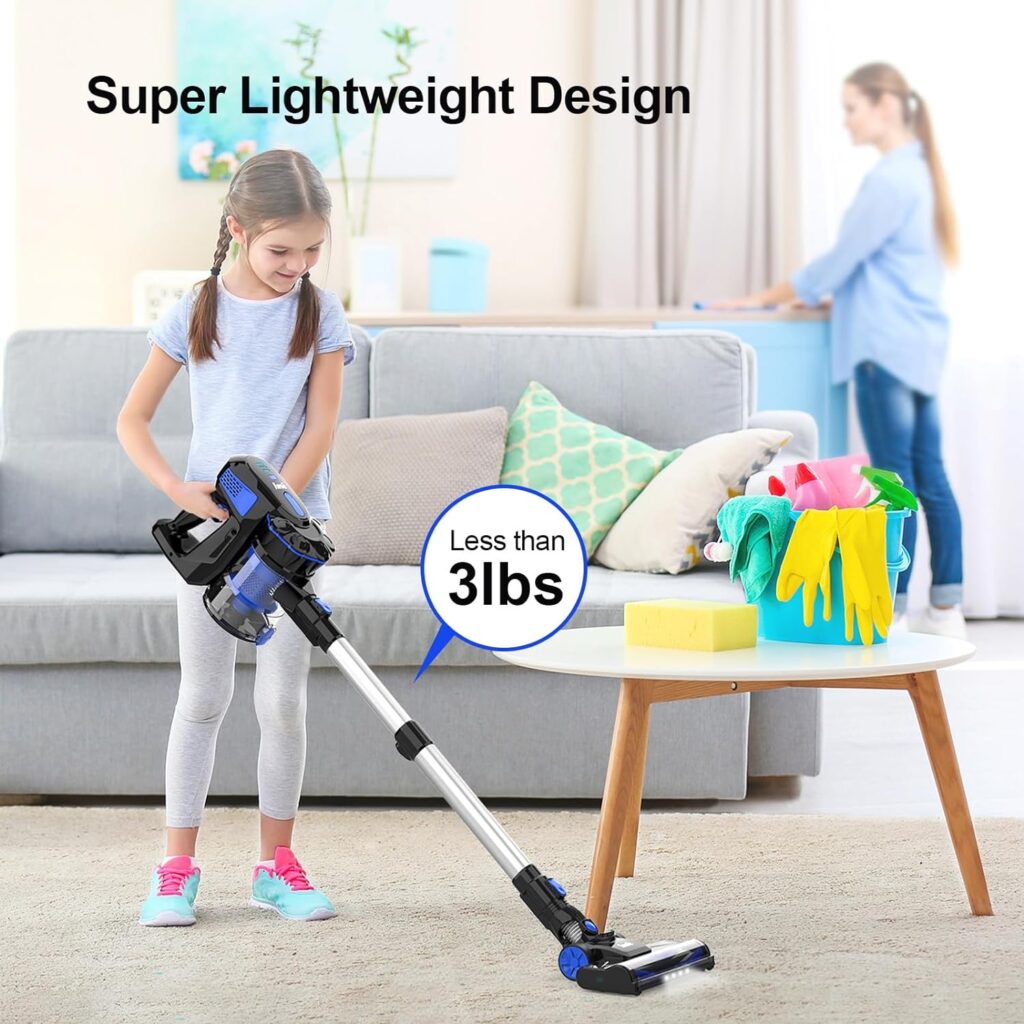 INSE Cordless Vacuum Cleaner, 6-in-1 Powerful Stick Vacuum, 45 mins Runtime, Ultra-Quiet, Lightweight, Rechargeable 2200mAh Battery Vacuum, Versatile Cordless Vacuum for Pet Hair Hard Floor Car-Blue