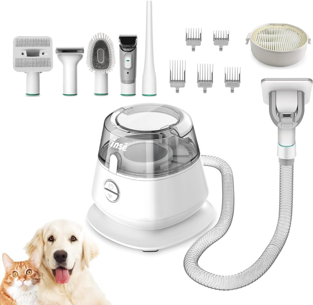 INSE Pet Grooming Kit  Dog Hair Vacuum, Dog Grooming Kit Suction 99% Pet Hair, Large Dust Cup Pet Hair Vacuum with Clipper for Dogs, 5 Pet Grooming Tools for Shedding Pet Hair