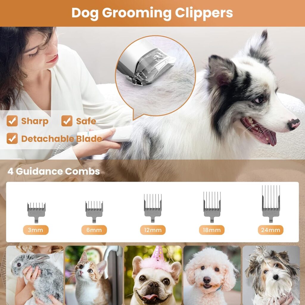 INSE Pet Grooming Kit  Dog Hair Vacuum, Dog Grooming Kit Suction 99% Pet Hair, Large Dust Cup Pet Hair Vacuum with Clipper for Dogs, 5 Pet Grooming Tools for Shedding Pet Hair