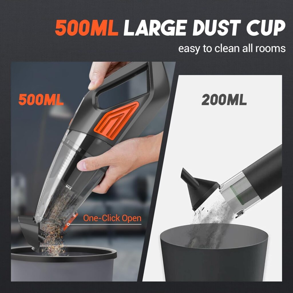 Jeshow Handheld Vacuum Cordless Car Vacuum, Dust Buster Hand Vcauum Rechargeable with Large-Capacity Battery, Lightweight Rechargeable Powerful Portable Vacuum for Car, Home and Pet Hair