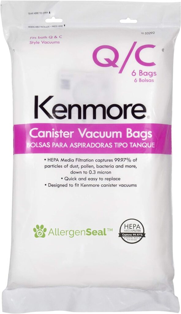 Kenmore 53292 Type Q HEPA Replacement Dust Bags for Canister Vacuum 81214, 81414, 81714, 21814, BC2005, BC3005, 81615, BC7005