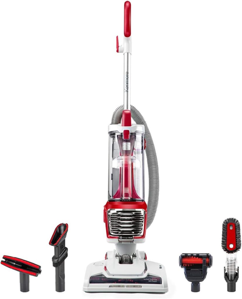 Kenmore DU2015 Bagless Upright Vacuum Lightweight Carpet Cleaner with 10’Hose, HEPA Filter, 4 Cleaning Tools for Pet Hair, Hardwood Floor, Red