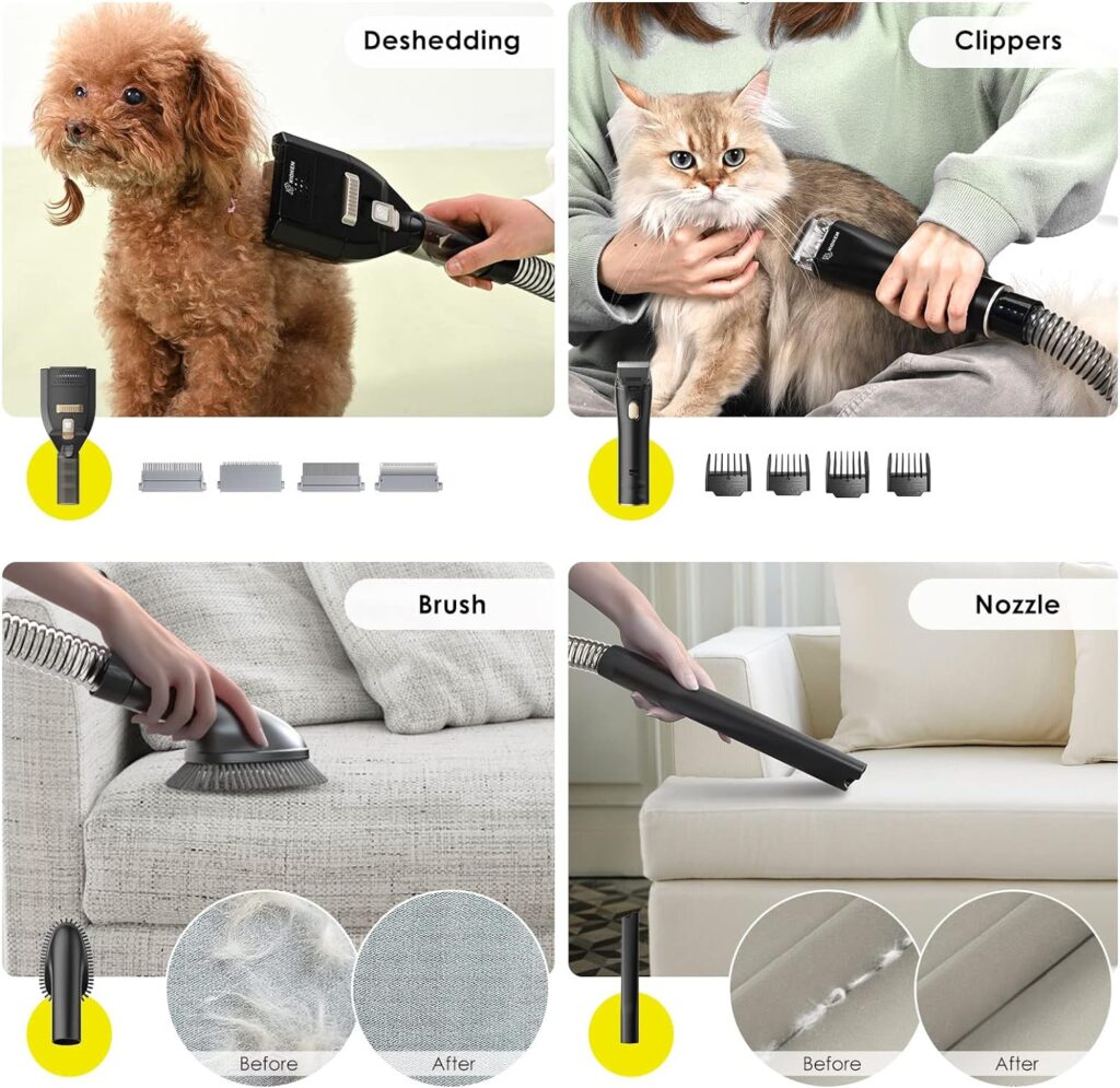 Kidken P3 Pro Pet Grooming Vacuum Suction, Low Noise Dog Kit  Suction 99% Hair, 3.3L Large Electric Clippers with Tools for Dogs Cats and Other Animals