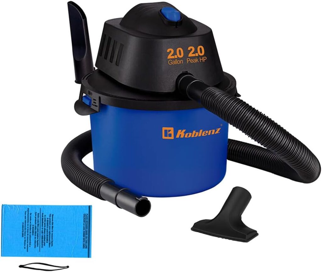 Koblenz WD-2L Portable Wet-Dry Vacuum, 2.0 Gallon/2.0HP Compact Lightweight, Blue+Black 5 Year Warranty