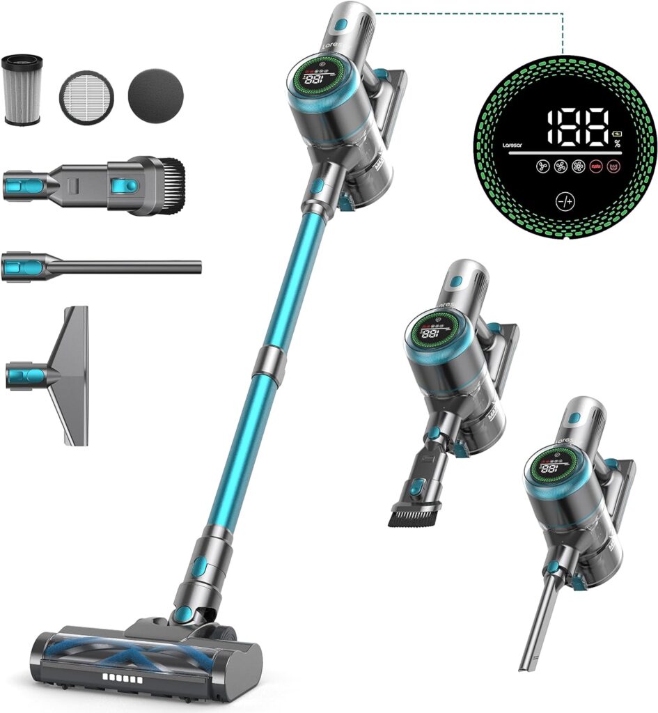 Laresar Cordless Vacuum Cleaner 60 Mins, 450W/33Kpa Stick Vacuum Cleaner with Touch Screen, Anti-Tangle Handheld Vacuum 2023 Latest Battery, Vacuum Cordless for Home/Pet Hair/Carpet/Hardfloor