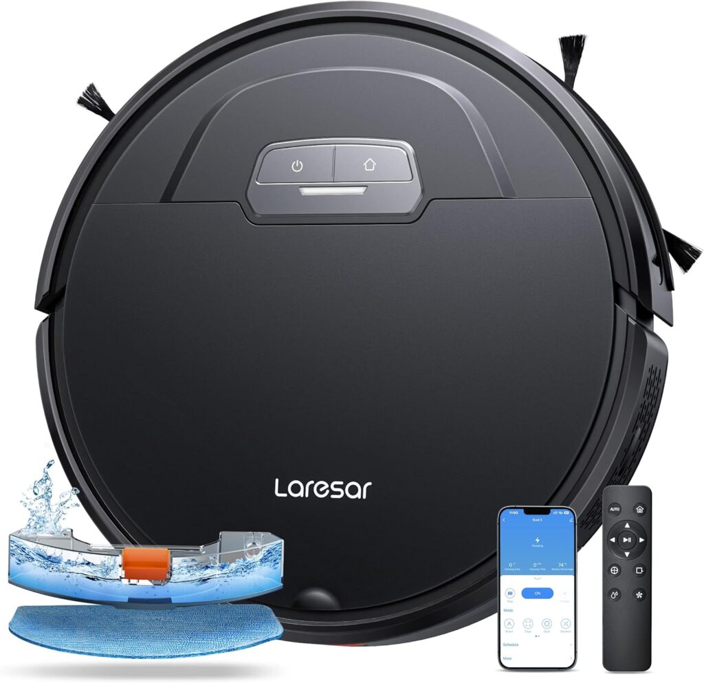 Laresar Robot Vacuums and Mop Combo, Max 4500Pa Suction, Evol 3 Robotic Vacuum Cleaner with Auto Carpet Boost, Self-Charging, AppRemoteVoice Control, Super-Slim, Ideal for Pet Hair and Carpets