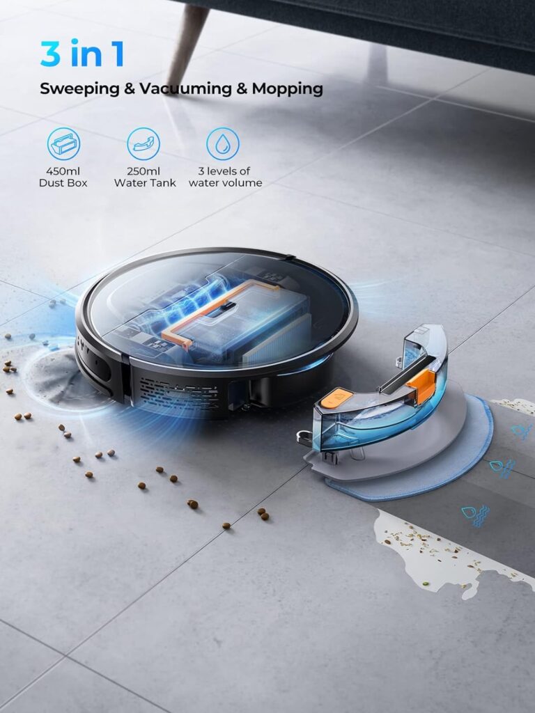 Laresar Robot Vacuums and Mop Combo, Max 4500Pa Suction, Evol 3 Robotic Vacuum Cleaner with Auto Carpet Boost, Self-Charging, AppRemoteVoice Control, Super-Slim, Ideal for Pet Hair and Carpets