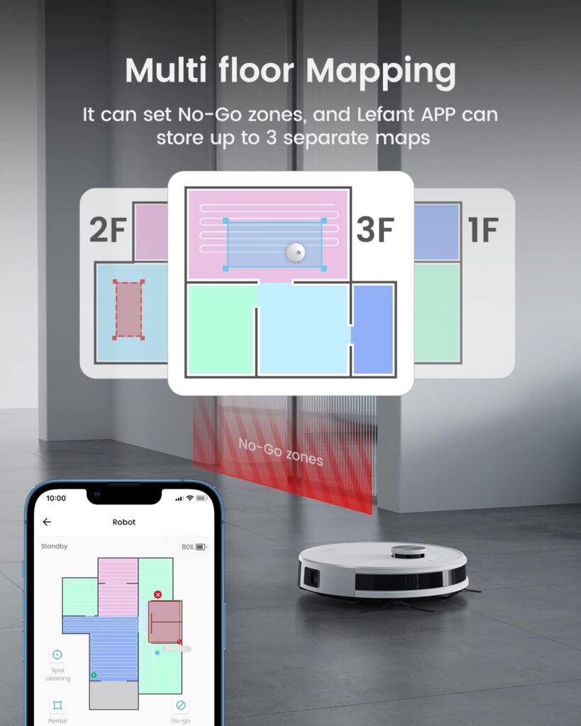 Lefant Lidar Robot Vacxuum and Mop, No-go Zone, WiFi/App/Alexa Control, Precise Mapping, 4000Pa Suction, 150 Min Runtime, Self-Charging Robot Vacuum, Ideal for Medium Carpet, Hard Floor, Pet Hair(M1)