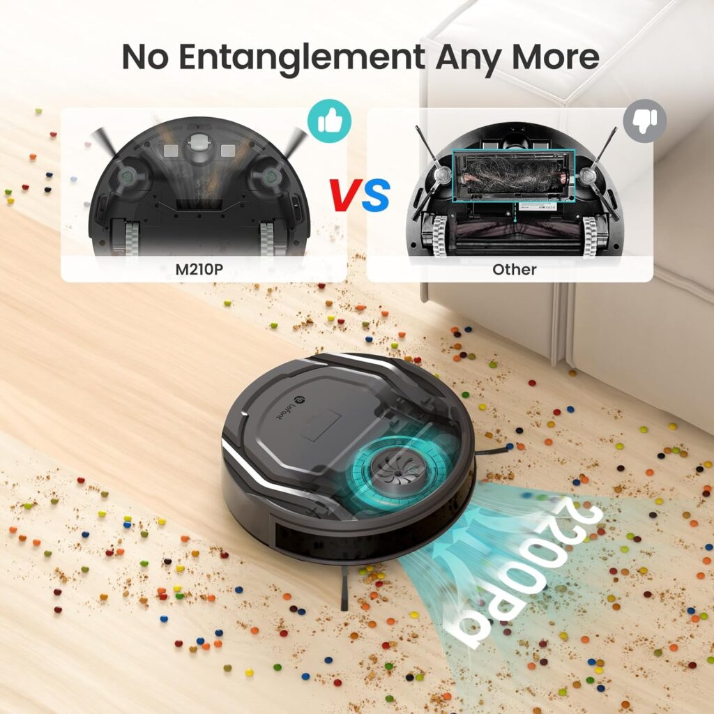 Lefant Robot Vacuum Cleaner with 2200Pa Powerful Suction,Tangle-Free,Wi-Fi/App/Alexa,Featured 6 Cleaning Modes,Self-Charging Slim Robotic Vacuum Cleaner, Ideal for Pet Hair, Hard Floor M210 Pro