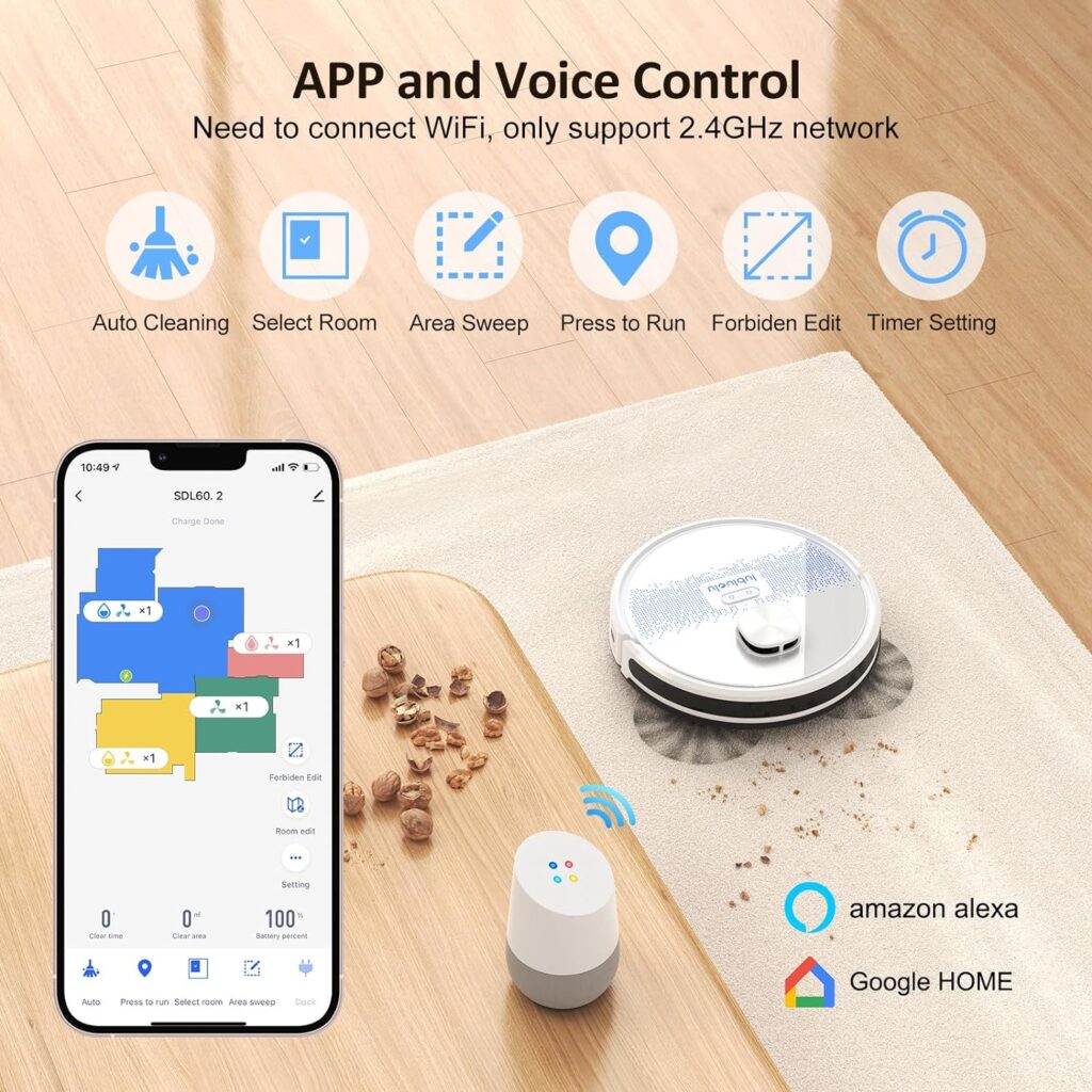 Lubluelu Robot Vacuum and Mop Combo 4000Pa, 2 in 1 Robotic Vacuum Cleaner, LiDAR Navigation, 5 Smart Mappings,10 No-go Zones, App/Alexa/WiFi, Laser Vacuum Robot for Pet Hair, Carpet, Hard Floor