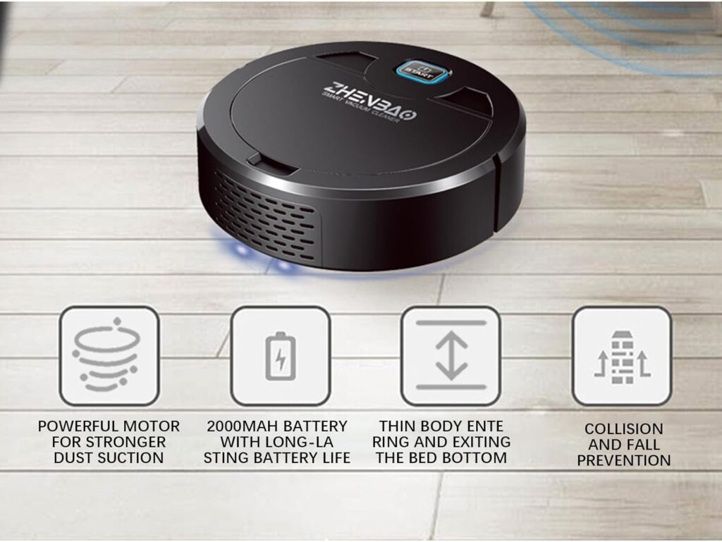 Mittory Robot Vacuum Cleaner and Mop Machine, 3 in 1 Smart Home Charging Sweeping Robot with Watertank/Dustbin/Brush, Cleaning Machine Robot for Hard Floor (Black)