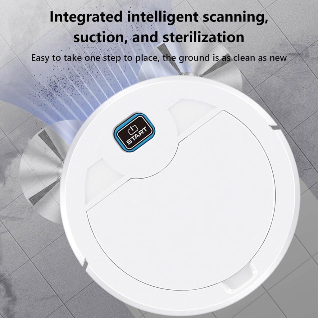 New Robot Vacuum  Mop Combo, 3 in 1 Robotic Vacuum Cleaner with Watertank/Dustbin/Brush, Blocked by Hair, Remote/App, Ideal Robot for Hard Floor/Pet (White)