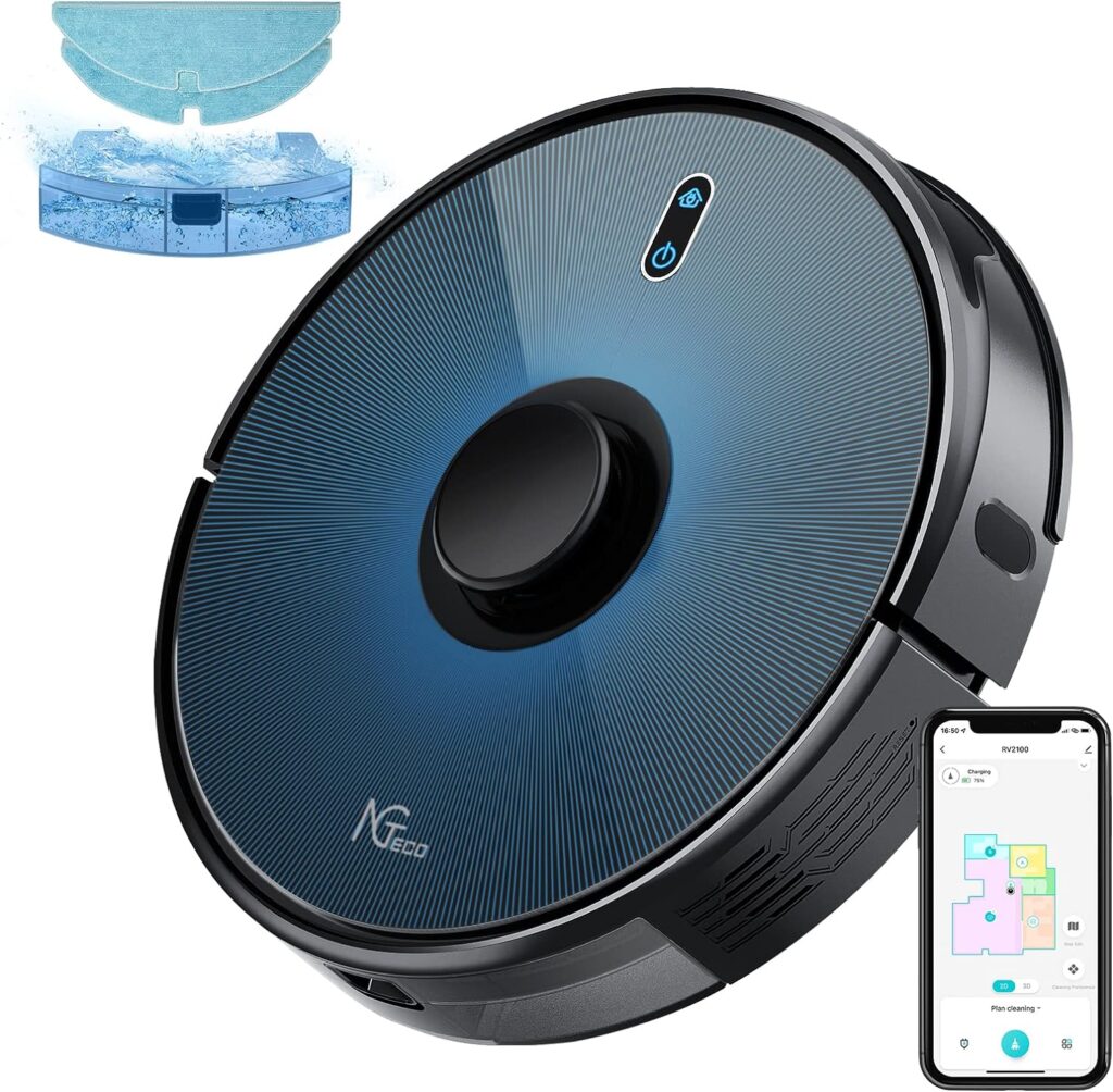 NGTeco Robot Vacuum Cleaner 2-in-1 Sweep and Mop 4200Pa Super Suction Quiet Robotic Vacuums,Laser Navigation,Multi-Floor Mapping,Self-Charging,Good for Pet Hair,Carpet and Bedroom，Works with Alexa