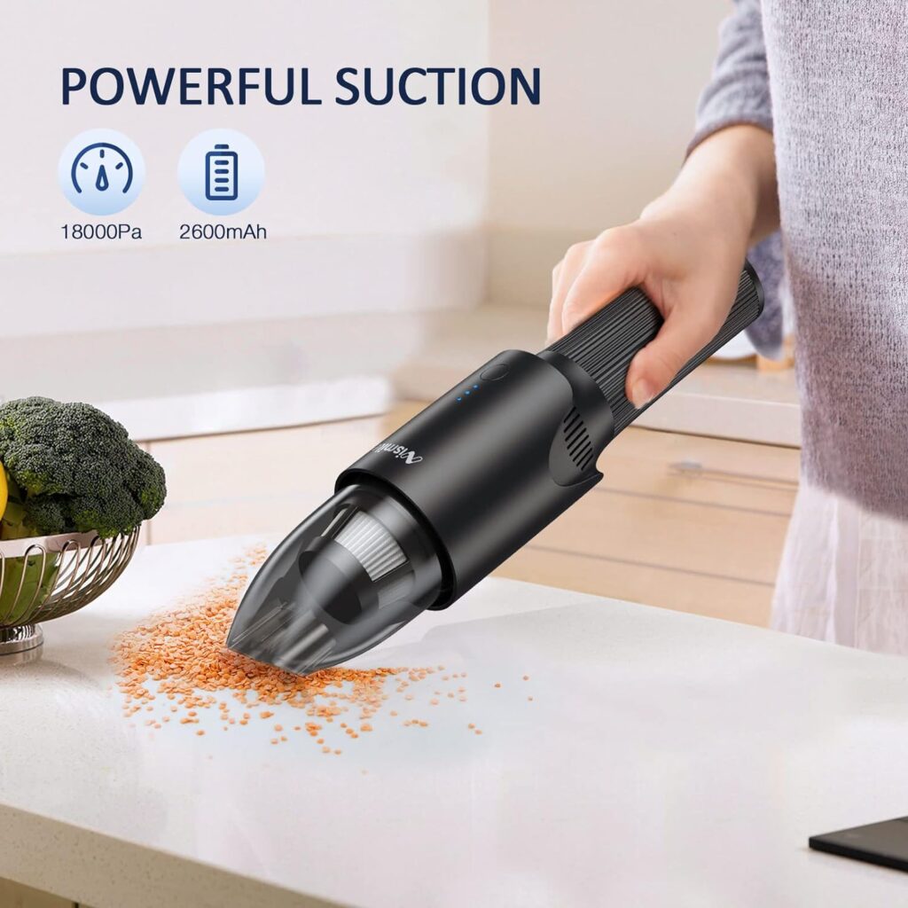 Nismile Handheld Vacuum Cordless, 18000Pa High Power Suction Car Vacuum Cleaner, Portable Mini Rechargeable Vacuum, Lightweight Portable Hand Held Vacuum for Car Home Office Cleaning, USB Charging