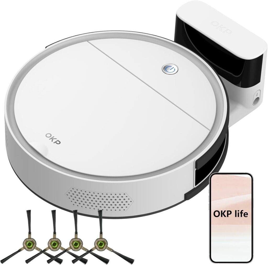 OKP Life WiFi/App/Alexa Robotic Vacuum Cleaner, Self Charging, Efficient Filtration System, Slim Design, Quiet Perfect for Hard Floors, Pet Hair, Carpets Robot Vacuum Cleaner with Schedule