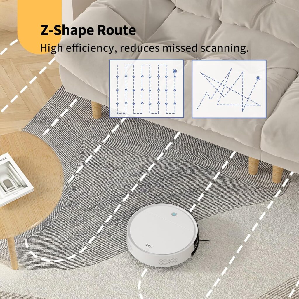 OKP Life WiFi/App/Alexa Robotic Vacuum Cleaner, Self Charging, Efficient Filtration System, Slim Design, Quiet Perfect for Hard Floors, Pet Hair, Carpets Robot Vacuum Cleaner with Schedule