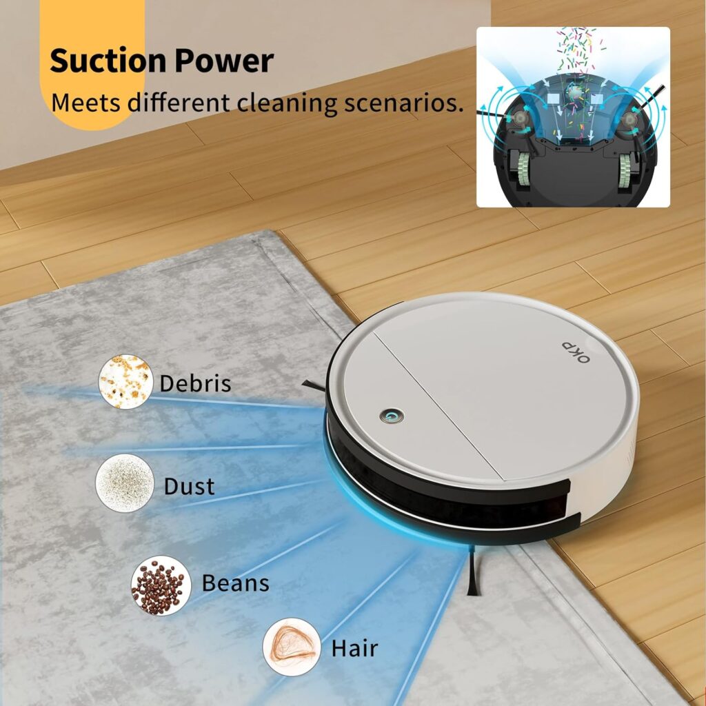 OKP Life WiFi/App/Alexa Robotic Vacuum Cleaner, Self Charging, Efficient Filtration System, Slim Design, Quiet Perfect for Hard Floors, Pet Hair, Carpets Robot Vacuum Cleaner with Schedule