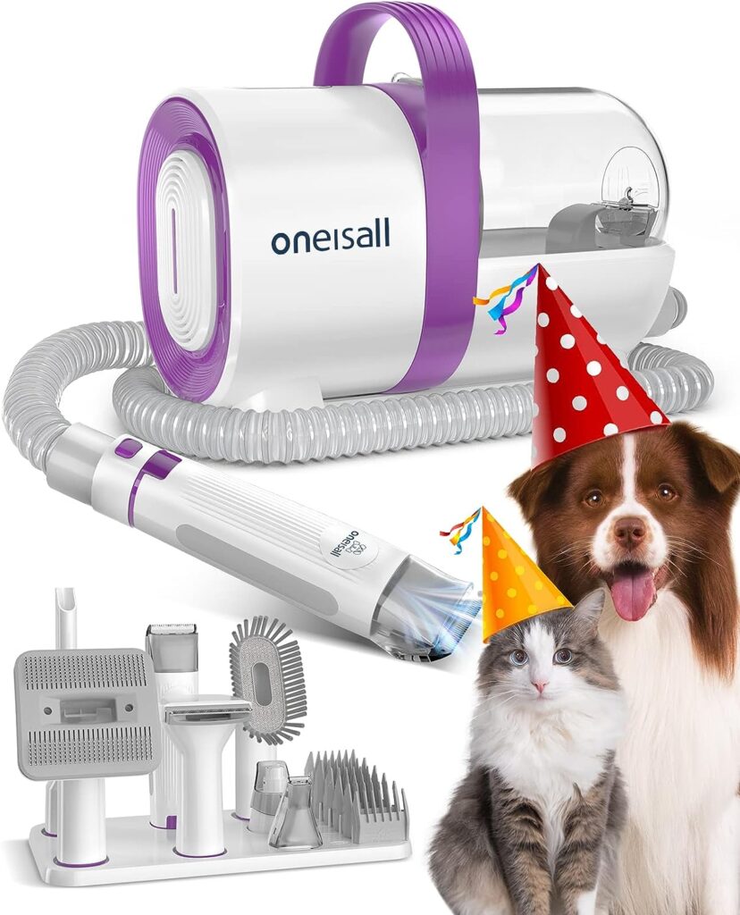 oneisall Dog Hair Vacuum  Dog Grooming Kit, Pet Grooming Vacuum with Pet Clipper Nail Grinder, 1.5L Dust Cup Dog Brush Vacuum with 7 Pet Grooming Tools for Shedding Pet Hair, Home Cleaning