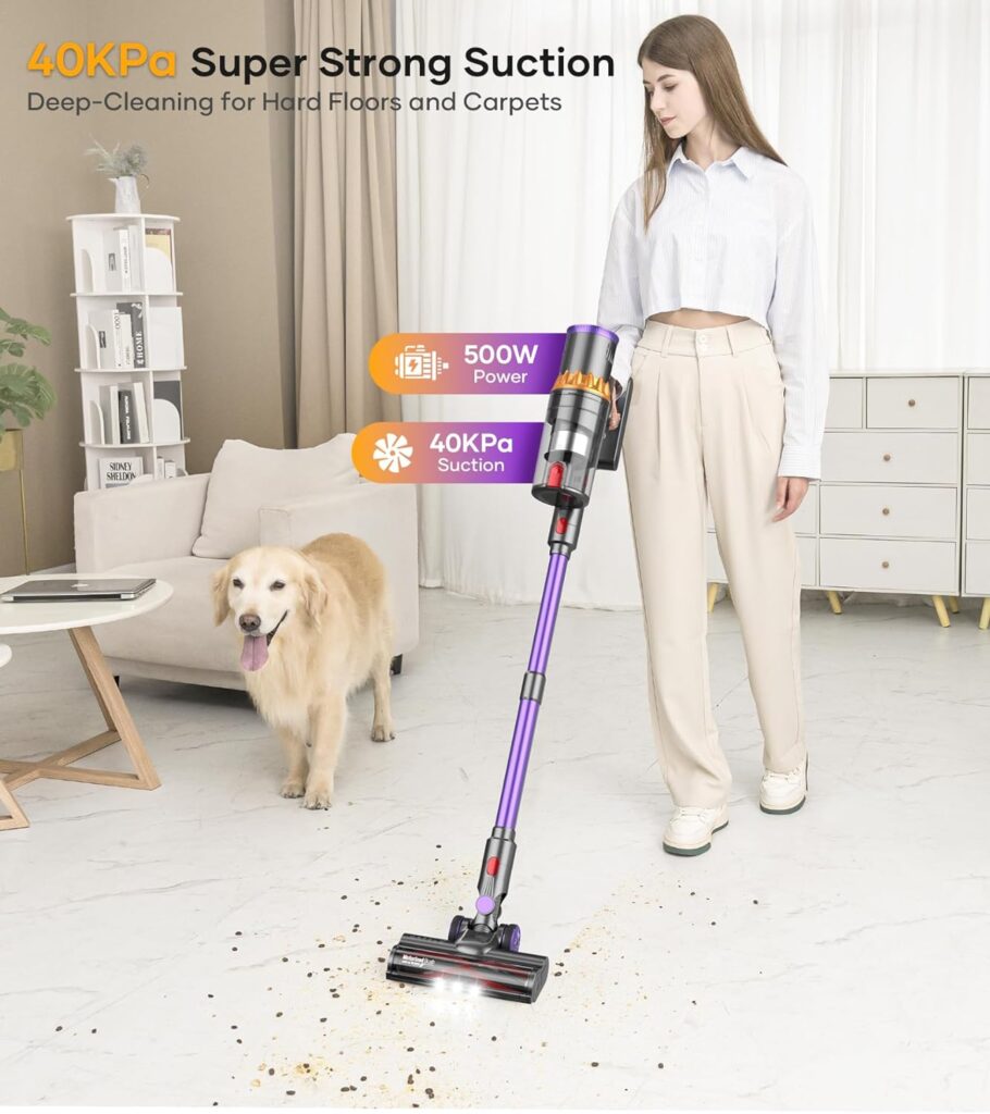 ORFELD Cordless Vacuum Cleaner, 500W/40Kpa Stick Vacuum with Smart Display, Max 60Mins Runtime  Auto Mode, Anti-Tangle Vacuum Cleaner for Home, Lightweight Vacuum for Pet Hair Carpet Hardwood Floor