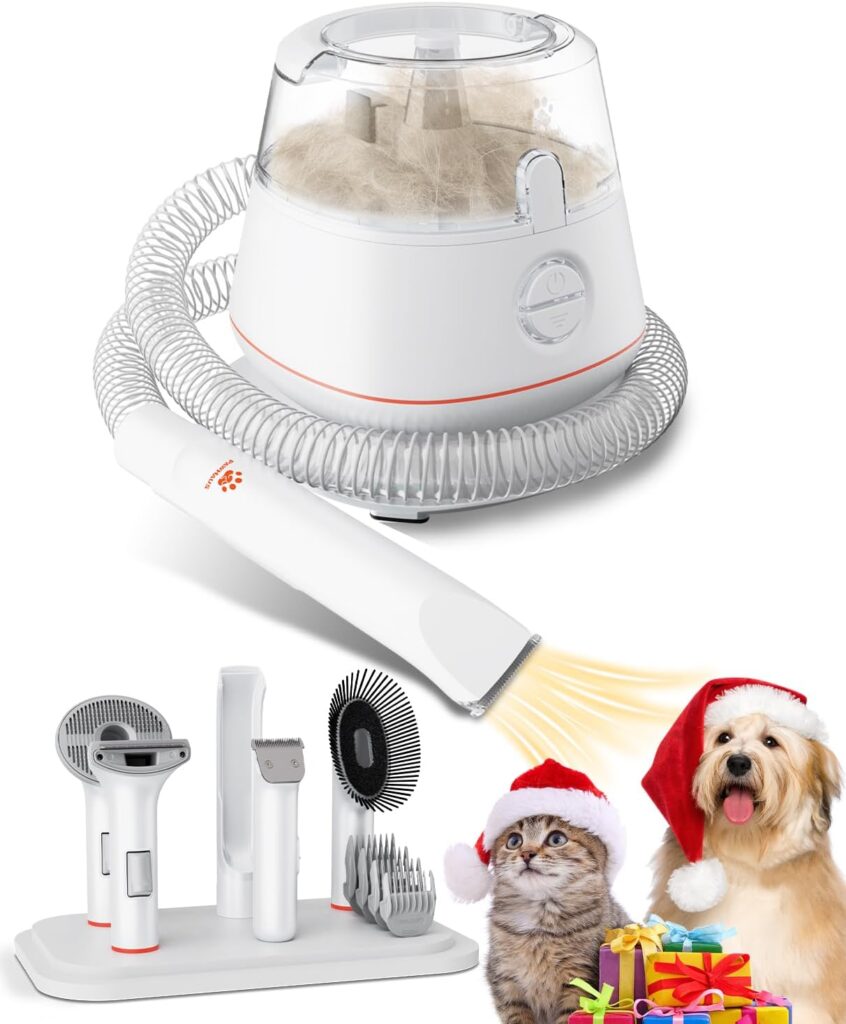 OUTLET Dog Grooming Kit  Vacuum, Upgraded 5 in 1 Pet Grooming Tool with 3 Mode Powerful Suction, Rechargable Dog Clippers Trimmer, DeShedding Brush Hair Remover for Dogs Cats with 1.4L Dust Cup