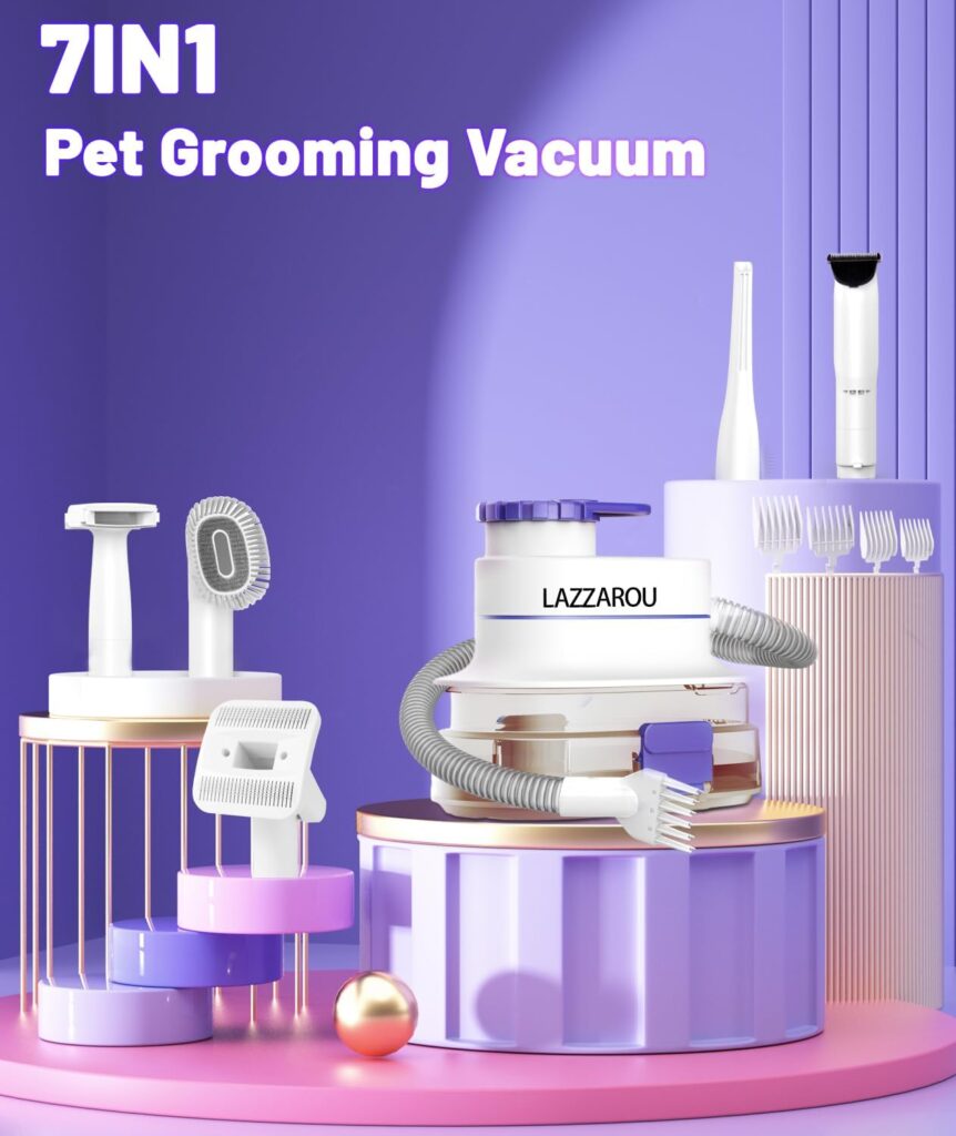 Pet Grooming Kit  Pet Hair Vacuum with 4L Dust Cup,Hair Blower  Electric Clippers, Dog Vacuum Brush, Low Noise Dog Grooming Kit Professional Pet Grooming Vacuum for Shedding Dogs Cats Hair…