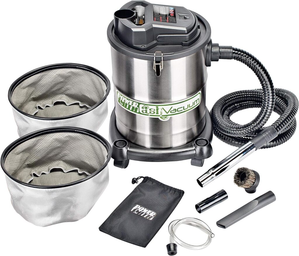 PowerSmith PAVC102 10 Amp 4 Gallon All-In-One Ash and Shop Vacuum/Blower with 10 Hose, Brush Nozzle, Pellet Stove , 16 Power Cord, 1 1/4 Adapter, and 2 Filters, Silver