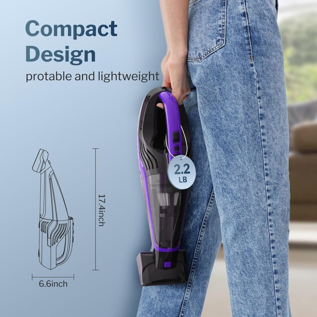 Powools Pet Hair Handheld Vacuum - Car Vacuum Cordless Rechargeable, Well-Equipped Hand Vacuum for Carpet, Couch, Stairs, Powerful Handheld Vacuum Cordless w/Motorized Brush, Blue (PL8726)