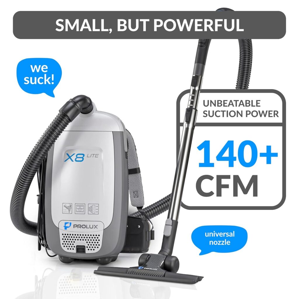 Prolux X8 Lite Backpack Commercial Canister Vacuum with Premium Attachments and 4-Stage HEPA Filtration