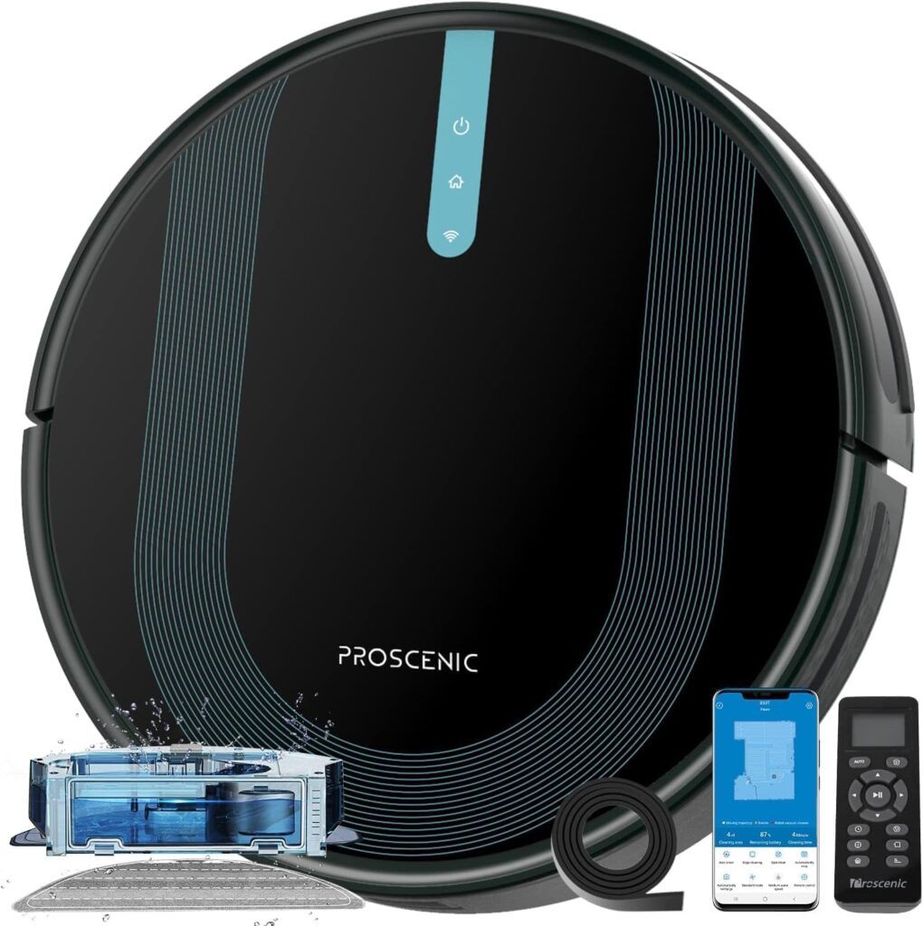 Proscenic 850T Robot Vacuum Cleaner, 3-in-1 Robot Vacuum and Mop, APP/Alexa/Google Home Control, Robotic Vacuum with 3000Pa Strong Suction, Ideal for Carpets and Hard Floors, Boundary Strip