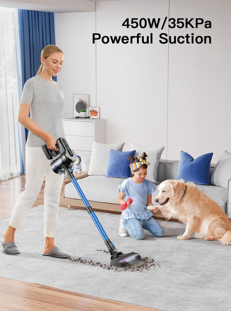 Roanow Cordless Vacuum Cleaner, 450W/35KPA Cordless Vacuum with LED Display, 55Mins Runtime Lightweight  Ultra-Quiet Cordless Stick Vacuum for Carpet and Floor, Home, Pet Hair Cleaning