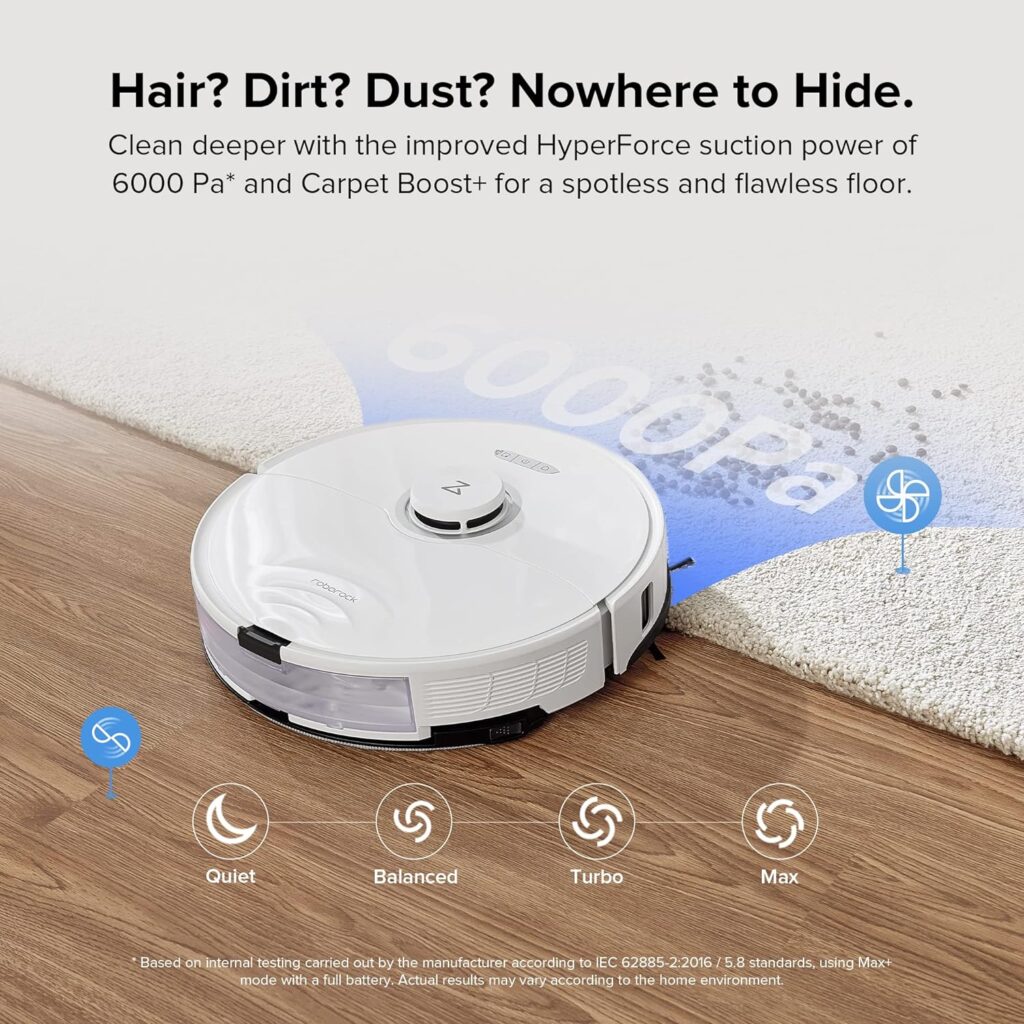 roborock S8 Robot Vacuum and Mop Cleaner, DuoRoller Brush, 6000Pa Suction, ReactiveAI 2.0 Obstacle Avoidance, Sonic Mopping, Auto Lifting Mop, Works with Alexa, Perfect for Pet Hair, Black