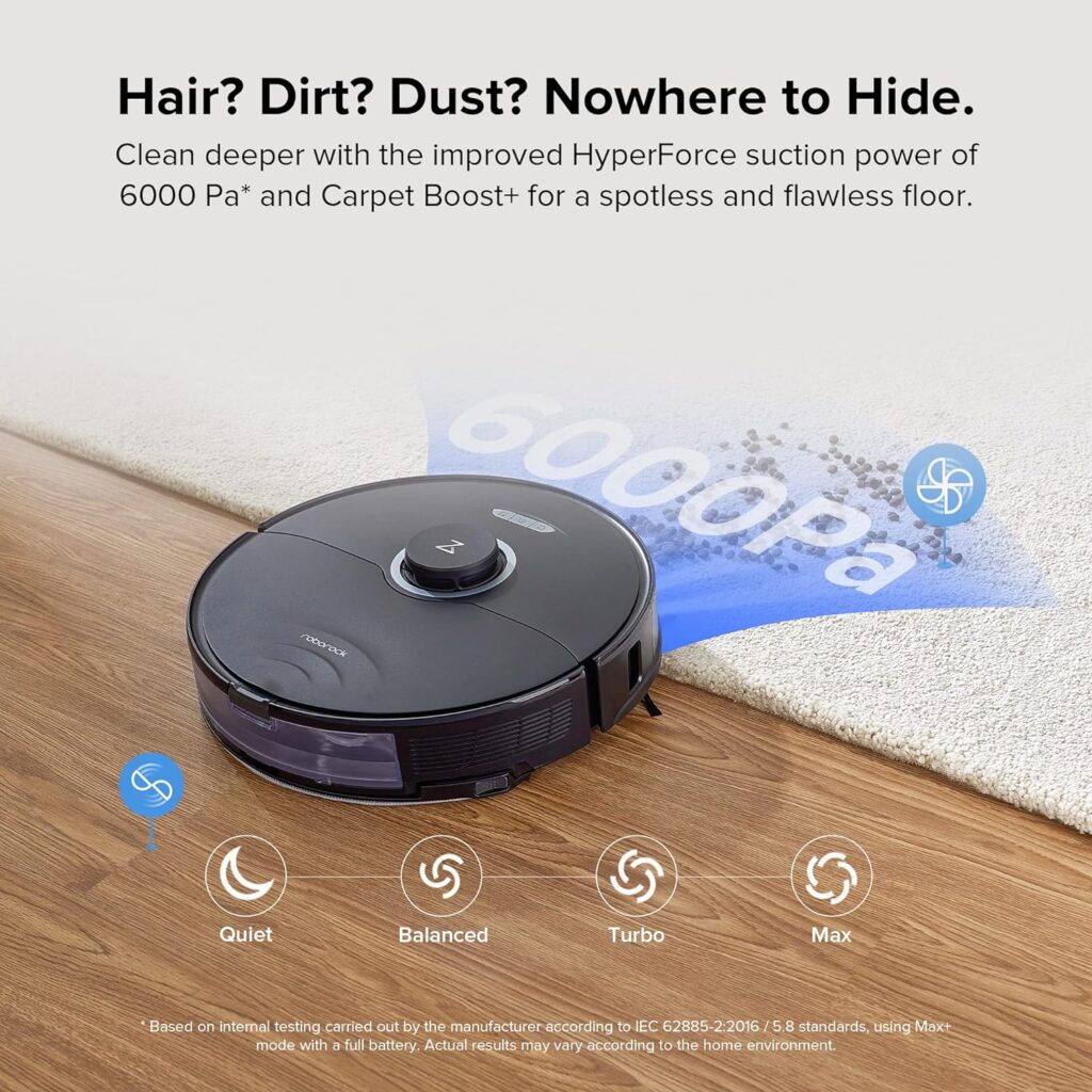 roborock S8 Robot Vacuum and Mop Cleaner, DuoRoller Brush, 6000Pa Suction, ReactiveAI 2.0 Obstacle Avoidance, Sonic Mopping, Auto Lifting Mop, Works with Alexa, Perfect for Pet Hair, Black