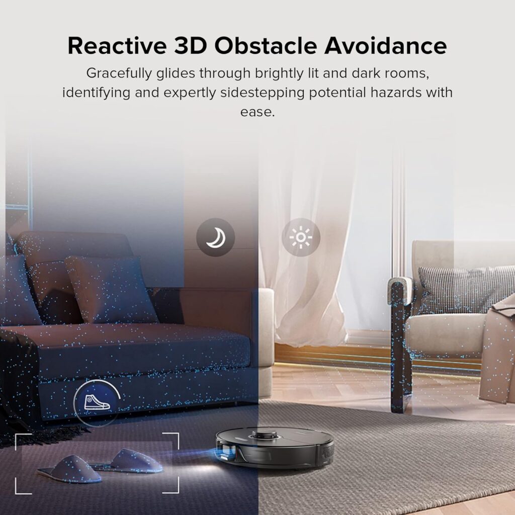 roborock S8 Robot Vacuum and Mop Cleaner, DuoRoller Brush, 6000Pa Suction, ReactiveAI 2.0 Obstacle Avoidance, Sonic Mopping, Auto Lifting Mop, Works with Alexa, Perfect for Pet Hair, Black