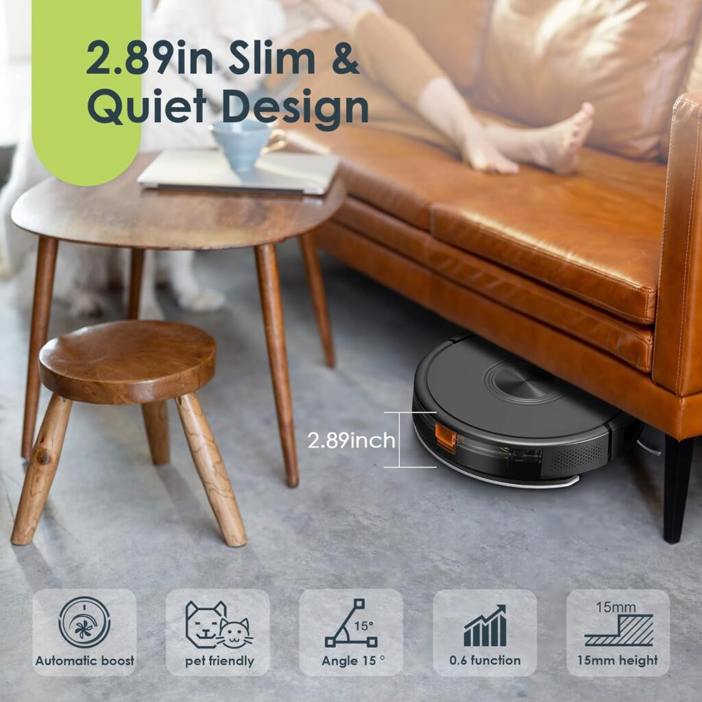 Robot Vacuum and Mop Combo, 3 in 1 Mopping Robotic Vacuum with Schedule, App/Bluetooth/Alexa, 1600Pa Max Suction, Self-Charging Robot Vacuum Cleaner, Slim, Ideal for Hard Floor, Pet Hair, Carpet