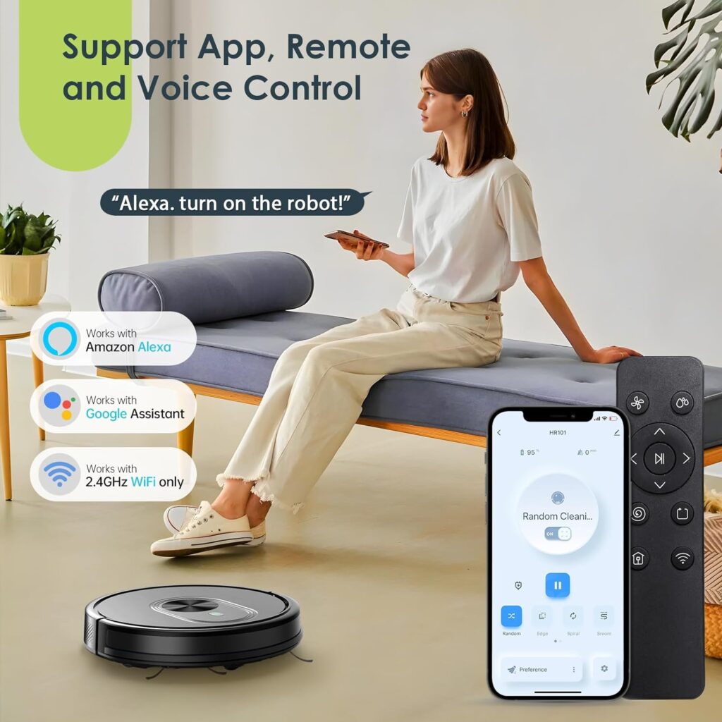 Robot Vacuum and Mop Combo, 3 in 1 Mopping Robotic Vacuum with Schedule, App/Bluetooth/Alexa, 1600Pa Max Suction, Self-Charging Robot Vacuum Cleaner, Slim, Ideal for Hard Floor, Pet Hair, Carpet