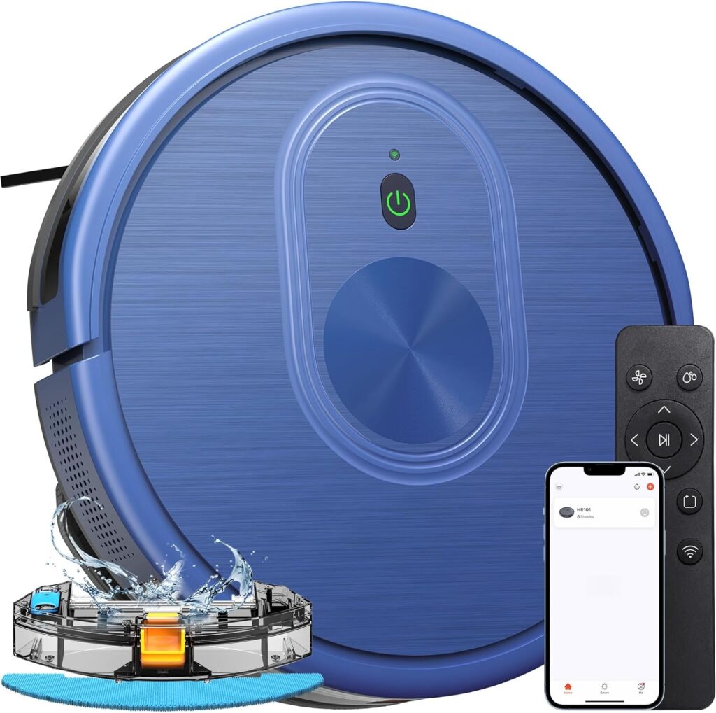 Robot Vacuum and Mop Combo, 3 in 1 Mopping Robotic Vacuum with Schedule, Robot Vacuum Cleaner App/Bluetooth/Alexa, 1600Pa Max Suction, Self-Charging, Slim, for Low Pile Carpet, Hard Floor, Pet Hair