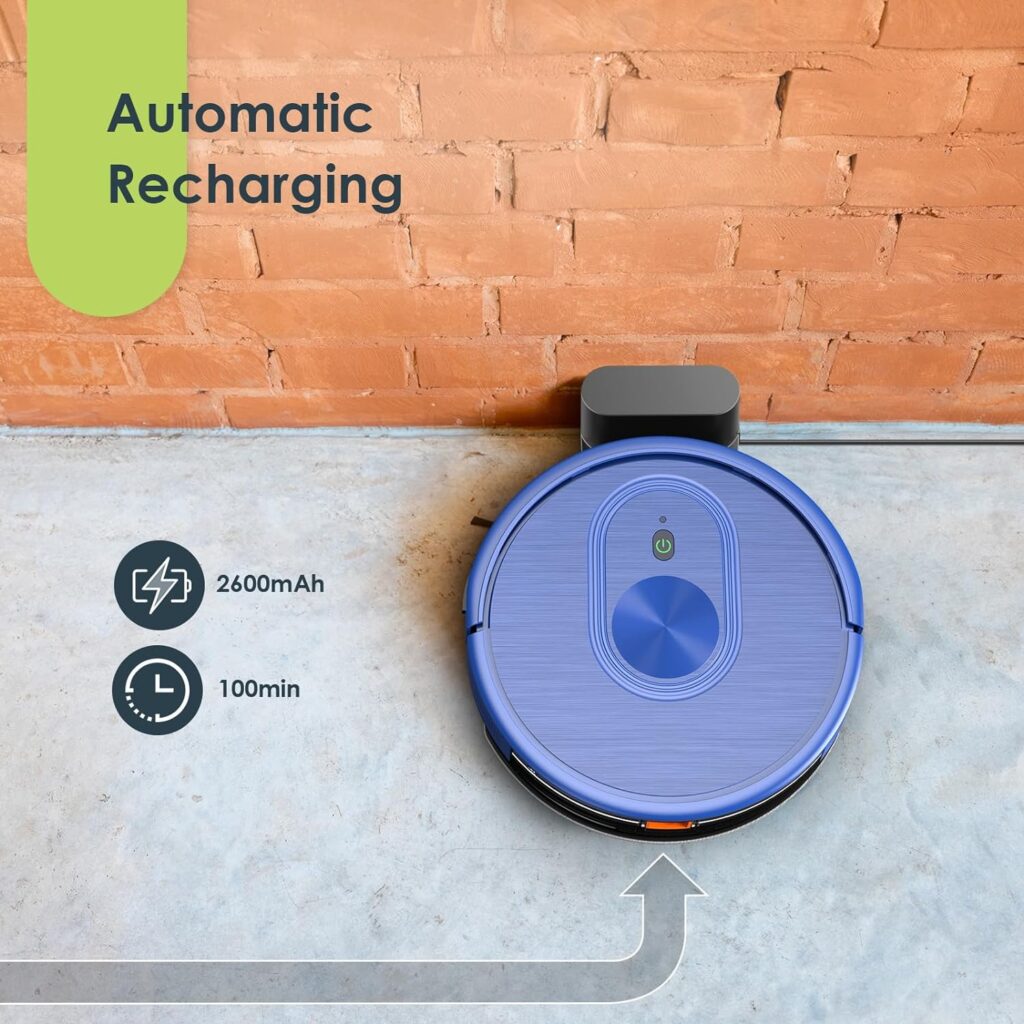 Robot Vacuum and Mop Combo, 3 in 1 Mopping Robotic Vacuum with Schedule, Robot Vacuum Cleaner App/Bluetooth/Alexa, 1600Pa Max Suction, Self-Charging, Slim, for Low Pile Carpet, Hard Floor, Pet Hair