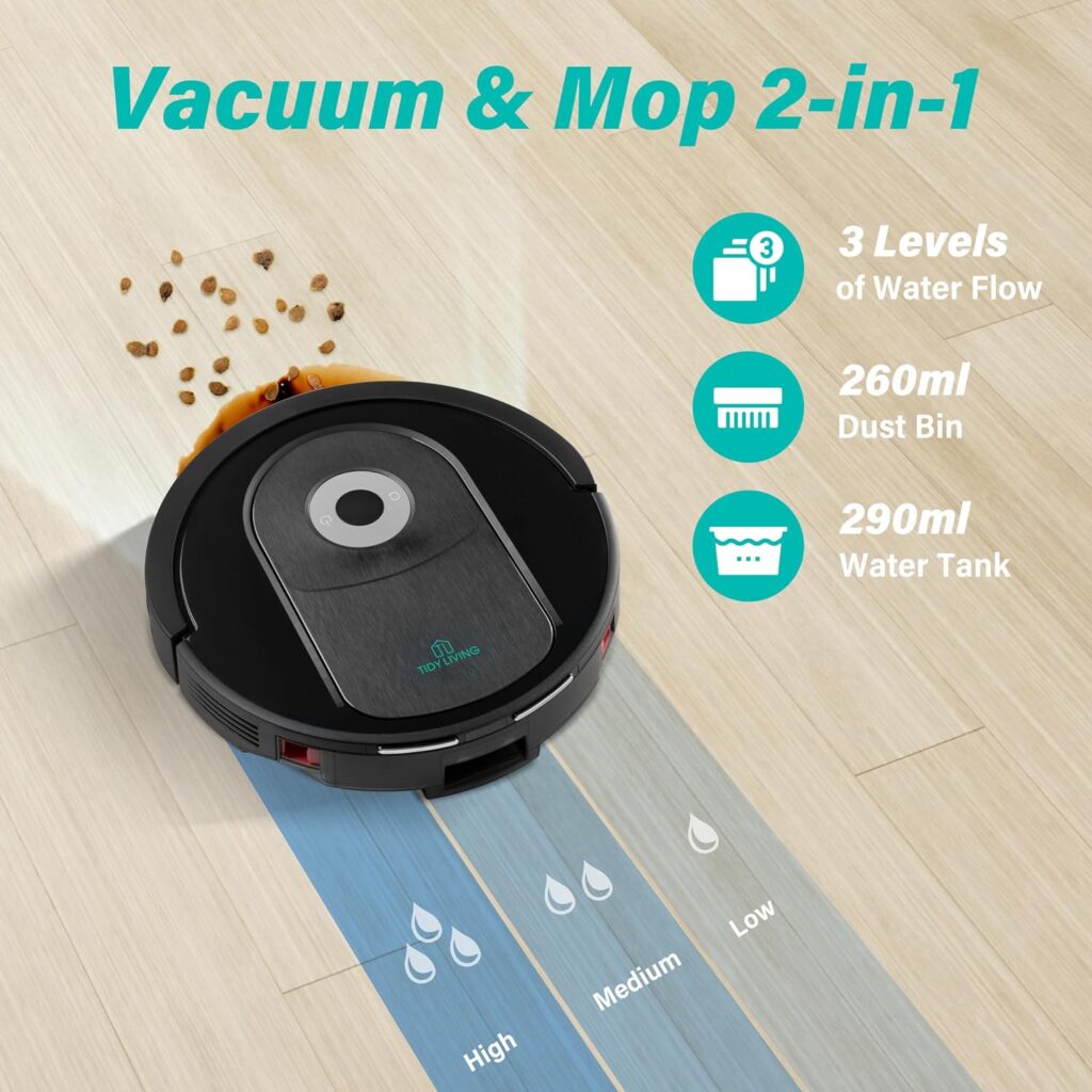 Robot Vacuum and Mop Combo, 4000pa Automatic Vacuum Cleaner Robot with Watertank and Dustbin, Self-Charging Smart Vacuum Robot Compatible with APP, Perfect for Pet Hair, Hard-Floor and Carpet