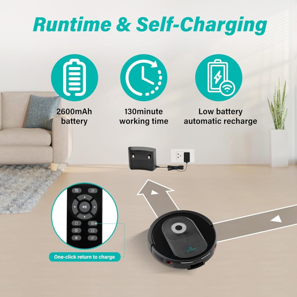 Robot Vacuum and Mop Combo, 4000pa Automatic Vacuum Cleaner Robot with Watertank and Dustbin, Self-Charging Smart Vacuum Robot Compatible with APP, Perfect for Pet Hair, Hard-Floor and Carpet