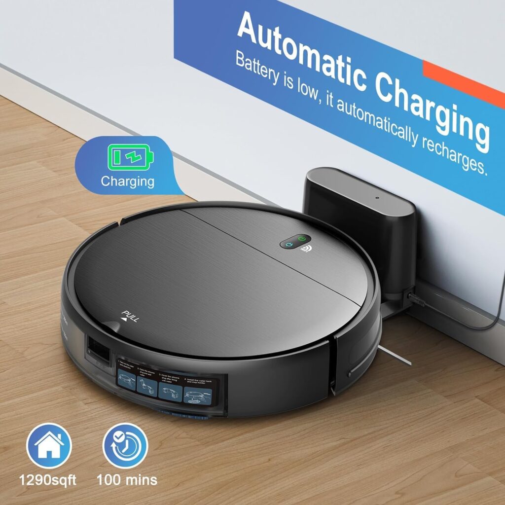 Robot Vacuum and Mop Combo, WiFi/App/Alexa, Robotic Vacuum Cleaner with Schedule, 2 in 1 Mopping Robot Vacuum with Watertank and Dustbin, Self-Charging, Slim, Ideal for Hard Floor, Pet Hair, Carpet