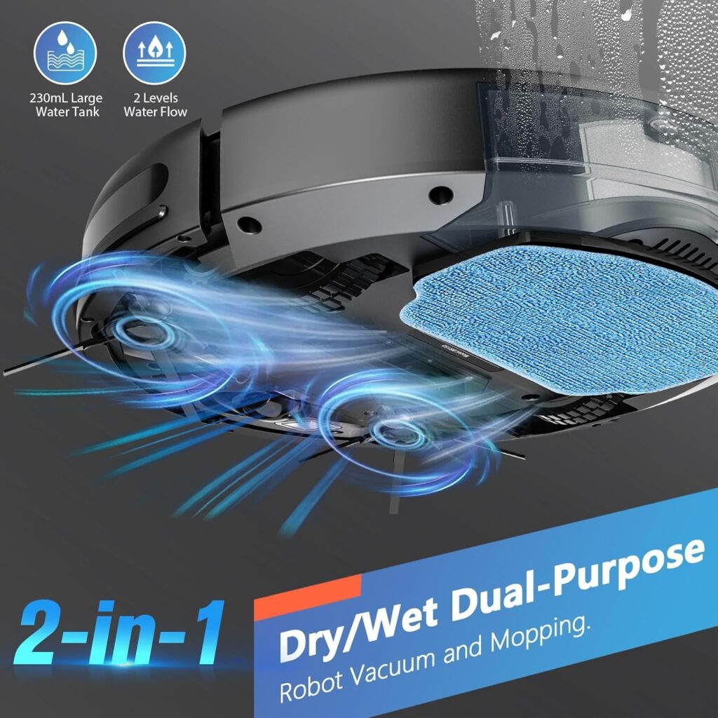 Robot Vacuum and Mop Combo, WiFi/App/Alexa, Robotic Vacuum Cleaner with Schedule, 2 in 1 Mopping Robot Vacuum with Watertank and Dustbin, Self-Charging, Slim, Ideal for Hard Floor, Pet Hair, Carpet