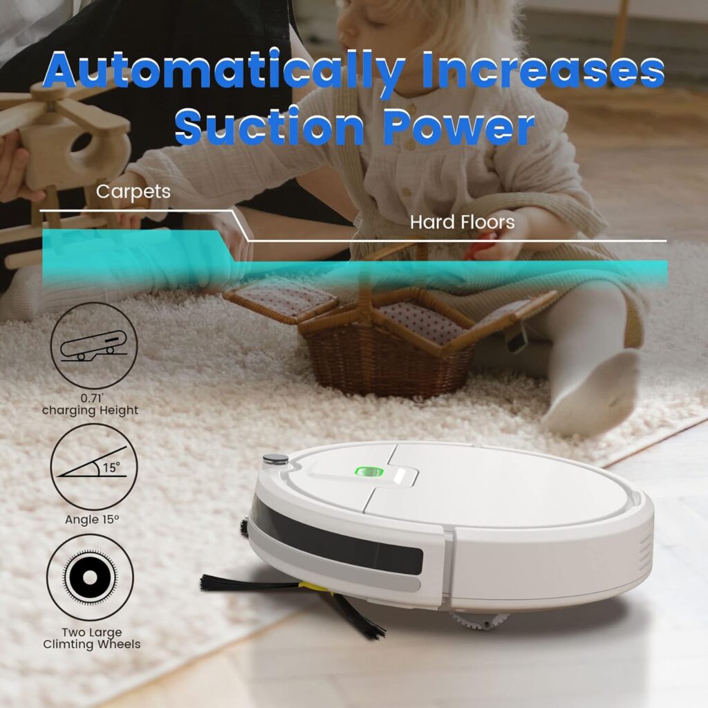 Robot Vacuum Cleaner,1800Pa Robotic Vacuum Cleaner Tangle Free Automatic Self-Charging Robot Vac Good for Pet Hair Hard Floor Low Pile Carpet,Quiet,Anit-Drop Floor Sweeper Robot