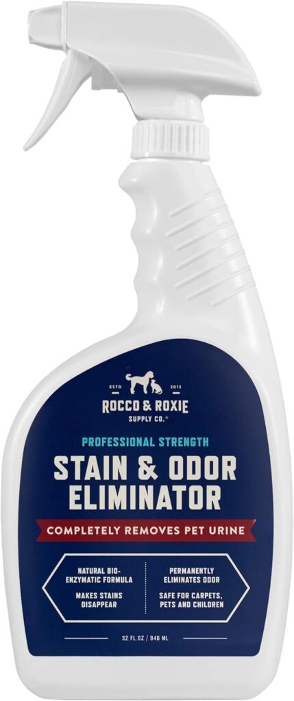 Rocco  Roxie Stain  Odor Eliminator for Strong Odor - Enzyme Pet Odor Eliminator for Home - Carpet Stain Remover for Cats and Dog Pee - Enzymatic Cat Urine Destroyer - Carpet Cleaner Spray